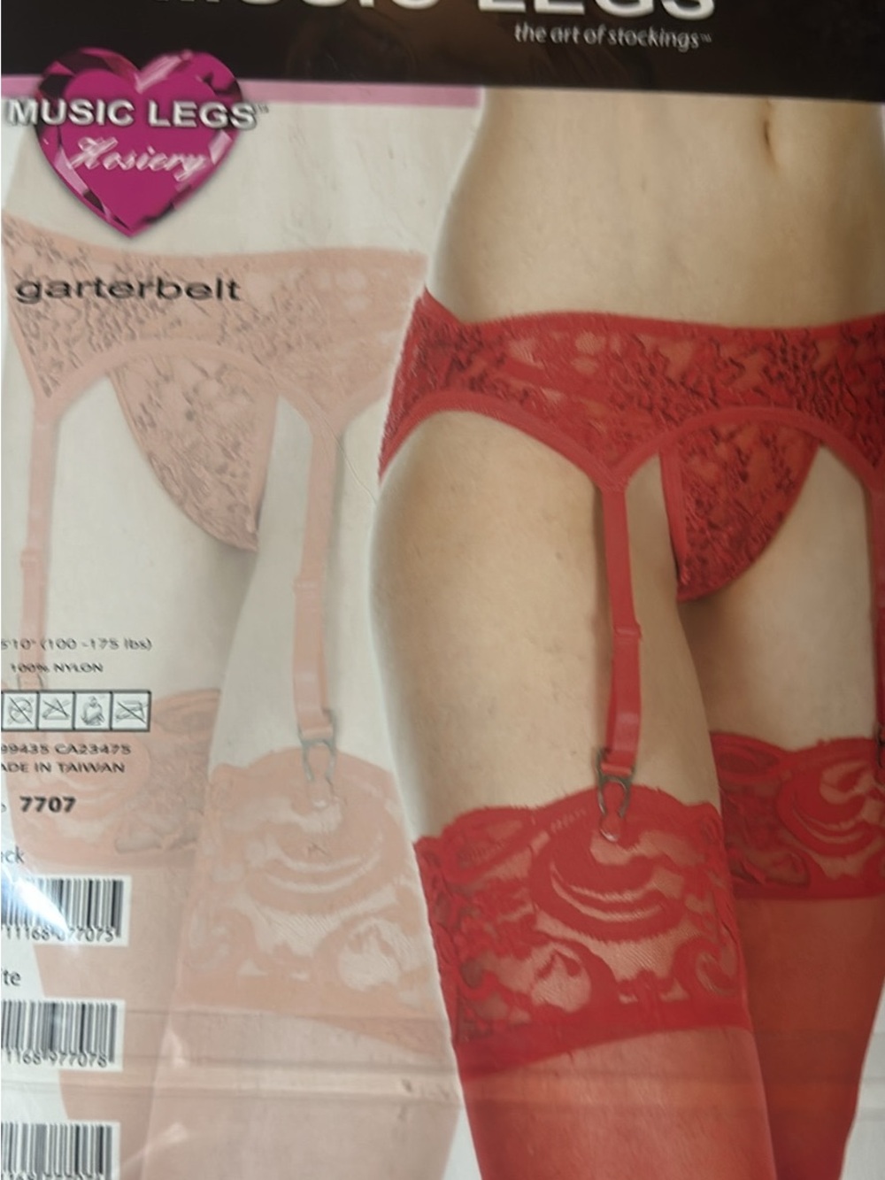 Music Legs Red Lace Garter Belt with Lace-Top Stockings